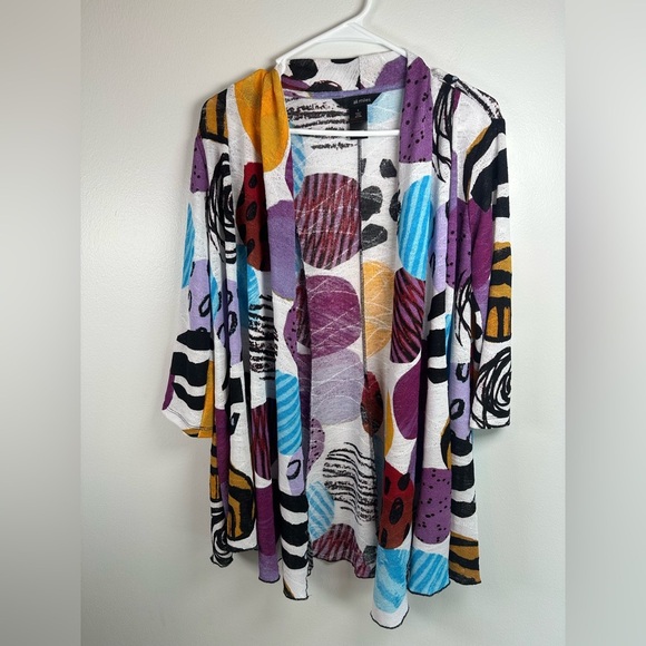 Ali Miles Open Front Cardigan Jacket Abstract Artsy Boho Colorful Print Sz small - Picture 1 of 5